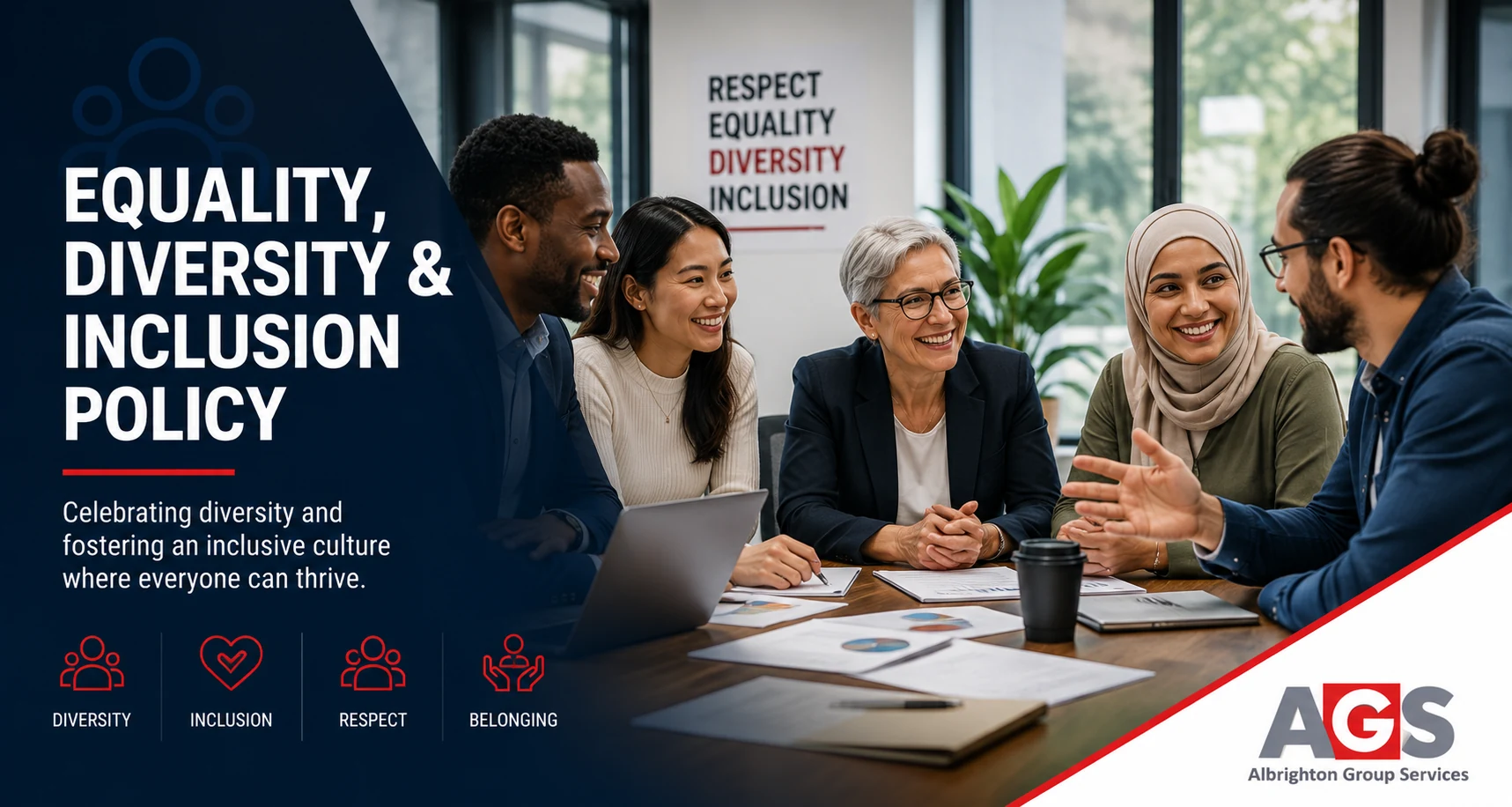 A diverse group of colleagues in discussion around a meeting table