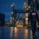 AGS Security officer patrolling a UK industrial manufacturing plant at night