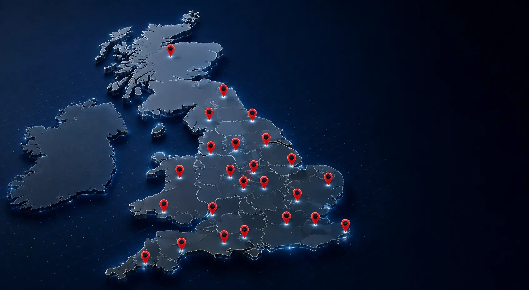 Interactive UK coverage map showing AGS Security's nationwide operational reach across England, Wales and Scotland with regional service locations for professional security guarding.