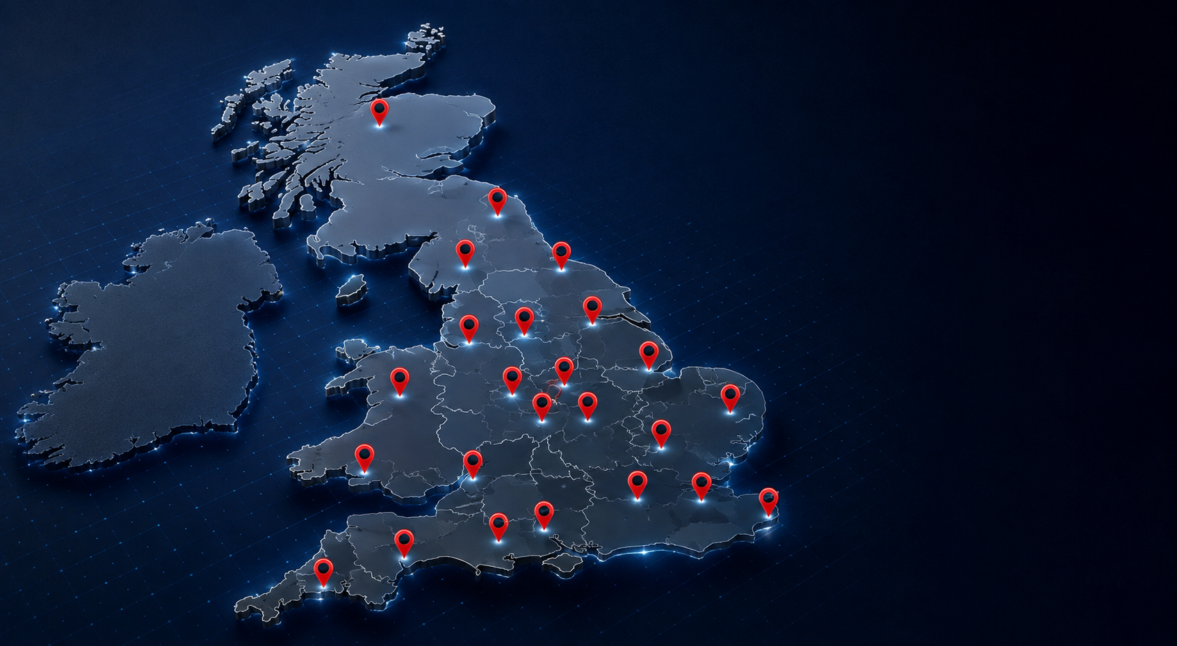 Interactive UK coverage map showing AGS Security's nationwide operational reach across England, Wales and Scotland with regional service locations for professional security guarding.