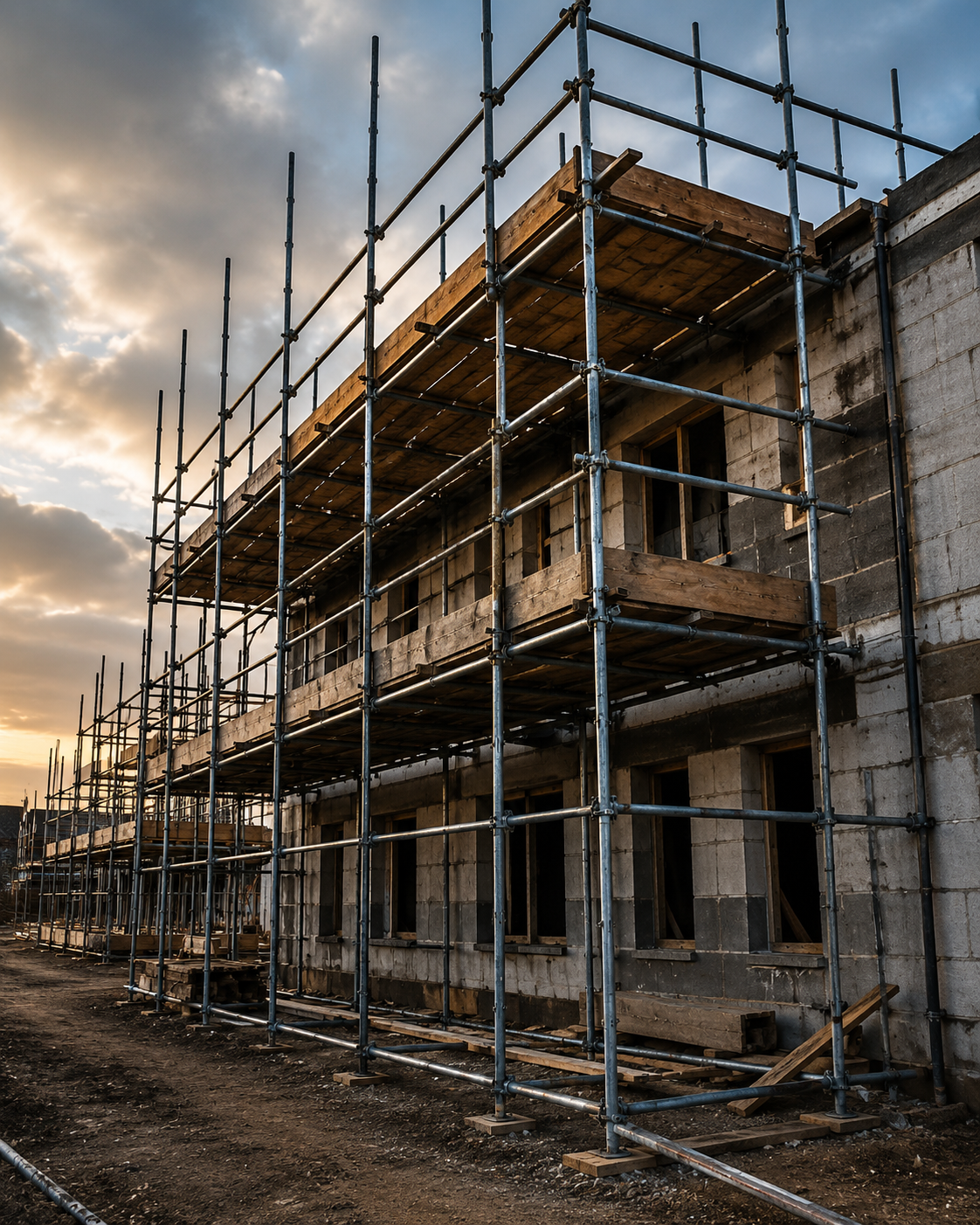 Unsecured scaffolding on a construction site