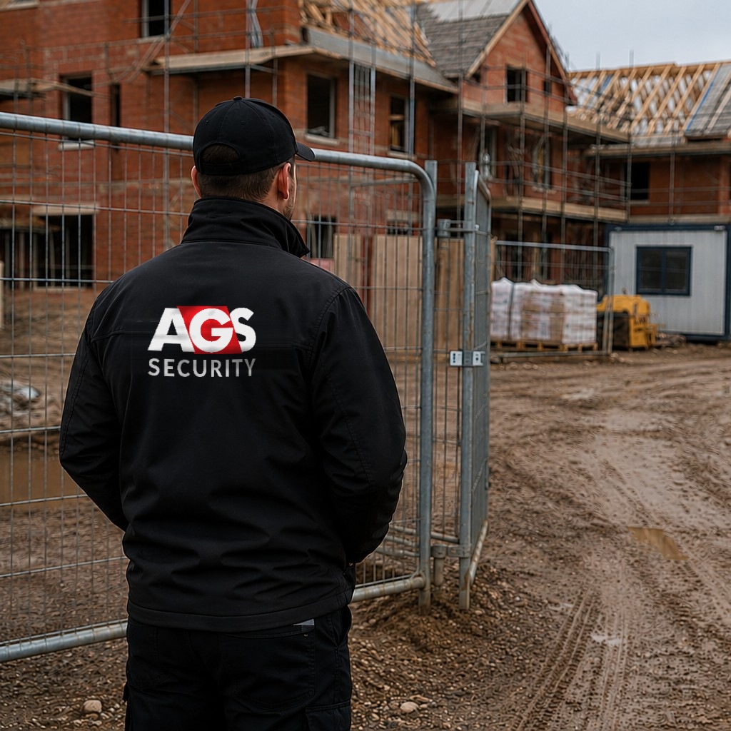 Construction site security officer on patrol at a UK residential development