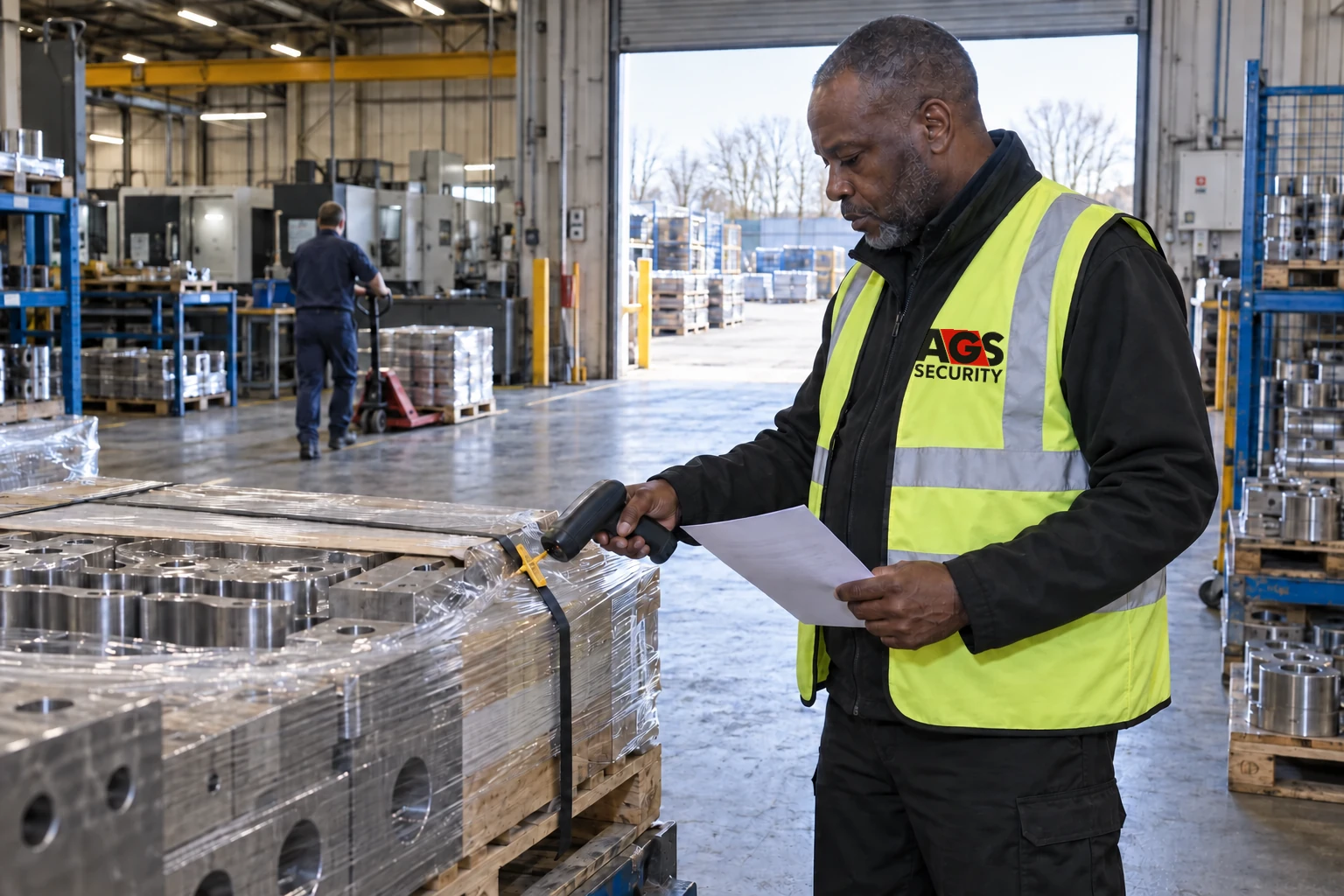 Security officer checking a delivery at a manufacturing and engineering site in Telford