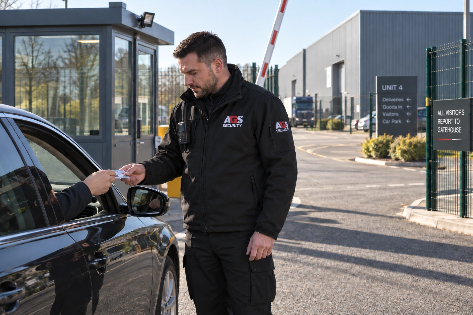Security officer controlling access at a commercial and industrial site in Telford