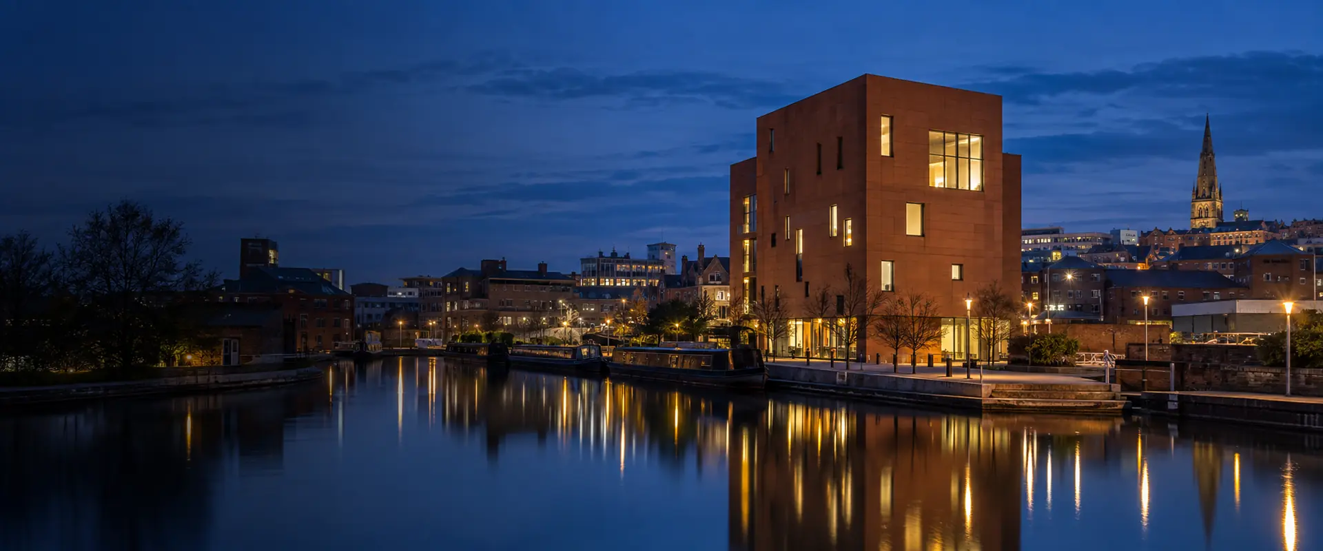 Walsall town centre skyline at blue hour