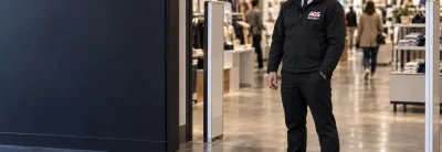 Retail security officer observing the shop floor from the entrance of a store