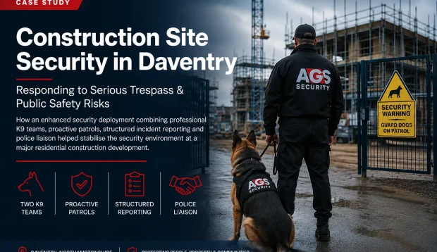 AGS Security construction site security case study in Daventry, Northamptonshire, featuring K9 security and proactive site patrols